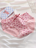 Women's Pink Bear Print Underwear Set 3pcs - Breathable Seamless Triangle Cut