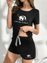 Cute Panda Black Pajama Set Women - Bow Detail Short Sleeve Summer Sleepwear
