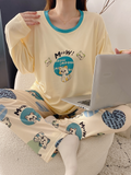 Autumn and Winter Cute Cat Pattern Pajama Set, Women's Long Sleeve Casual Loungewear Outfit
