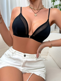 1pc Women's Sexy Front Closure Plunge Bra - No Underwire & No Padding, Semi-Sheer Lace with Cut-Out Details, Comfortable Low-Cut Design for Everyday & Special Occasions, Evening Wear Accessory | Seductive Lingerie | Semitransparent Lingerie