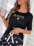 Women's Heart Print Loungewear T-Shirt - Soft Short Sleeve Sleepwear Top
