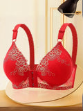 Women's Front Closure Posture Red Corrector Bra - Lace Jacquard Trim