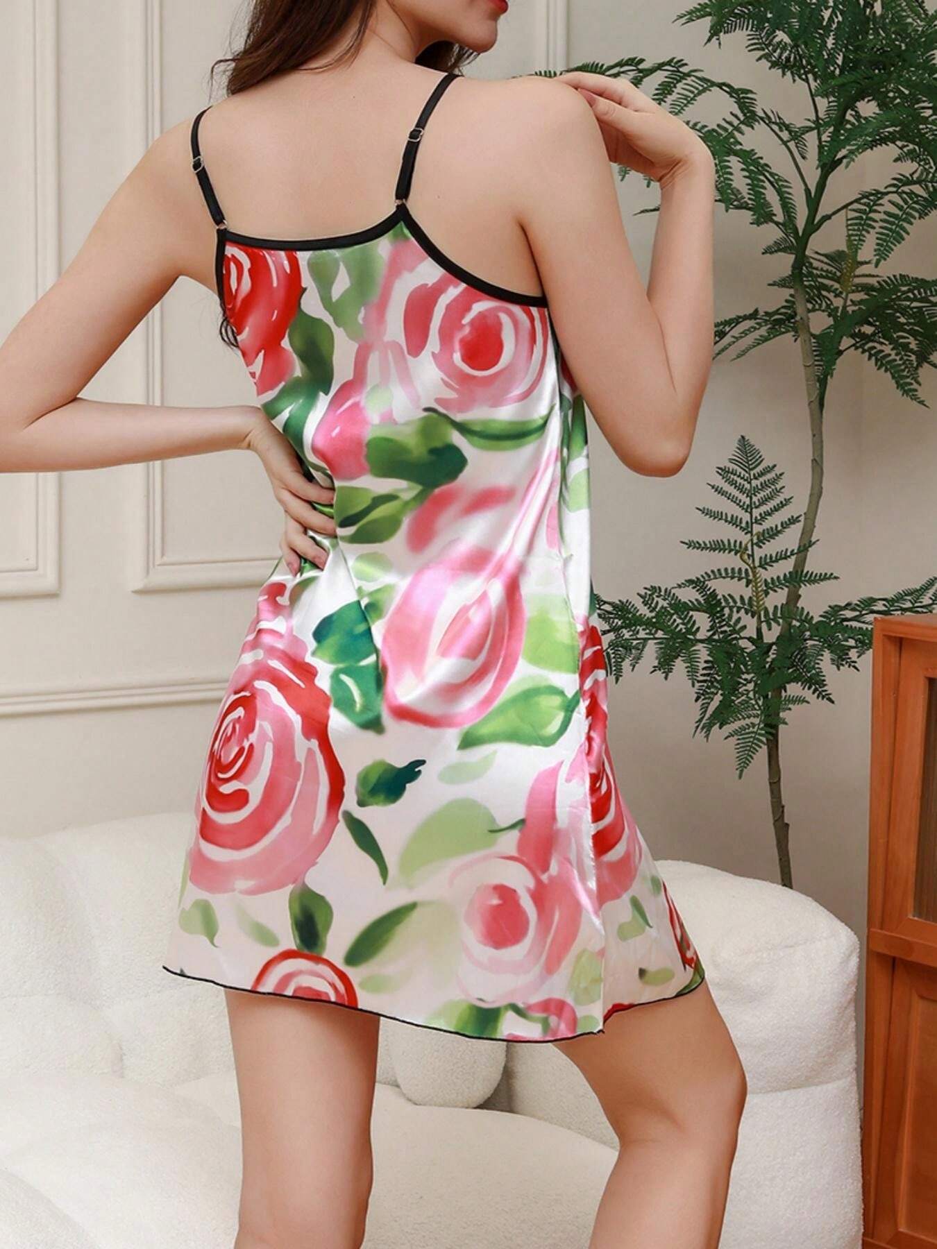 Elegant Floral Print Sleeveless Slip Dress for Women - Soft & Comfy Polyester Blend, Perfect for All Seasons, Machine Washable