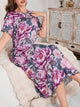 Elegant Floral Print Women's Sleep Dress - Soft Polyester Blend, Stretchy & Machine Washable, Round Neck with Lettuce Trim Detail