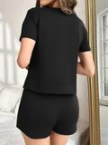 Cute Panda Black Pajama Set Women - Bow Detail Short Sleeve Summer Sleepwear