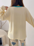 Autumn and Winter Cute Cat Pattern Pajama Set, Women's Long Sleeve Casual Loungewear Outfit