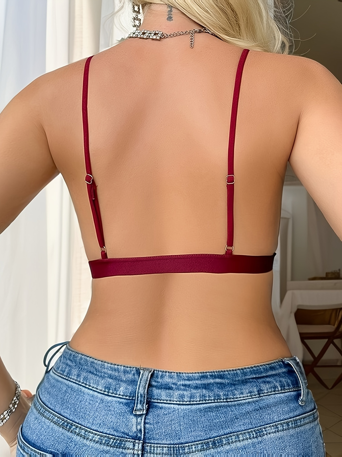 1pc Women's Sexy Front Closure Plunge Bra - No Underwire, Semi-Sheer Burgundy Lace with Cut-Out Details, Comfortable Low-Cut Design for Everyday & Special Occasions, Evening Wear Accessory | Seductive Lingerie | Sheer Fabric Lingerie