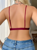 1pc Women's Sexy Front Closure Plunge Bra - No Underwire, Semi-Sheer Burgundy Lace with Cut-Out Details, Comfortable Low-Cut Design for Everyday & Special Occasions, Evening Wear Accessory | Seductive Lingerie | Sheer Fabric Lingerie