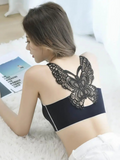 Women's Butterfly Lace Black Bra - Seamless Push-Up Tank Top