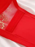 Women's Front Closure Posture Red Corrector Bra - Lace Jacquard Trim