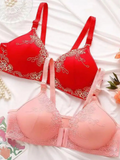 Women's Front Closure Posture Pink Corrector Bra - Lace Jacquard Trim