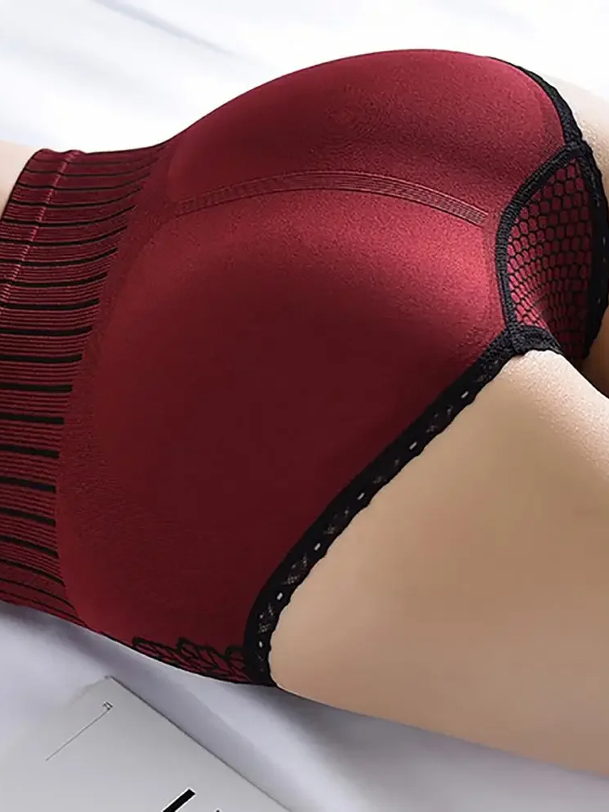 Women's Wine Red Seamless High Waist Panties - Hip Lift Body Shaper Brief