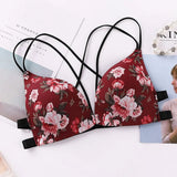 Women's Lace Butterfly Red Tank Bra with flowers - Seamless Push-Up Design