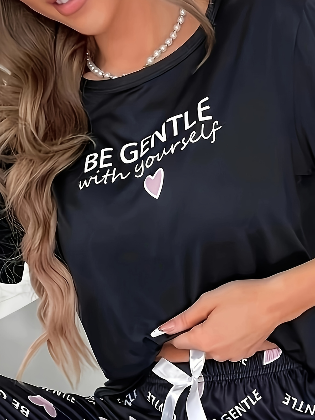Women's Heart Print Loungewear T-Shirt - Soft Short Sleeve Sleepwear Top