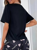 Women's Heart Print Loungewear T-Shirt - Soft Short Sleeve Sleepwear Top