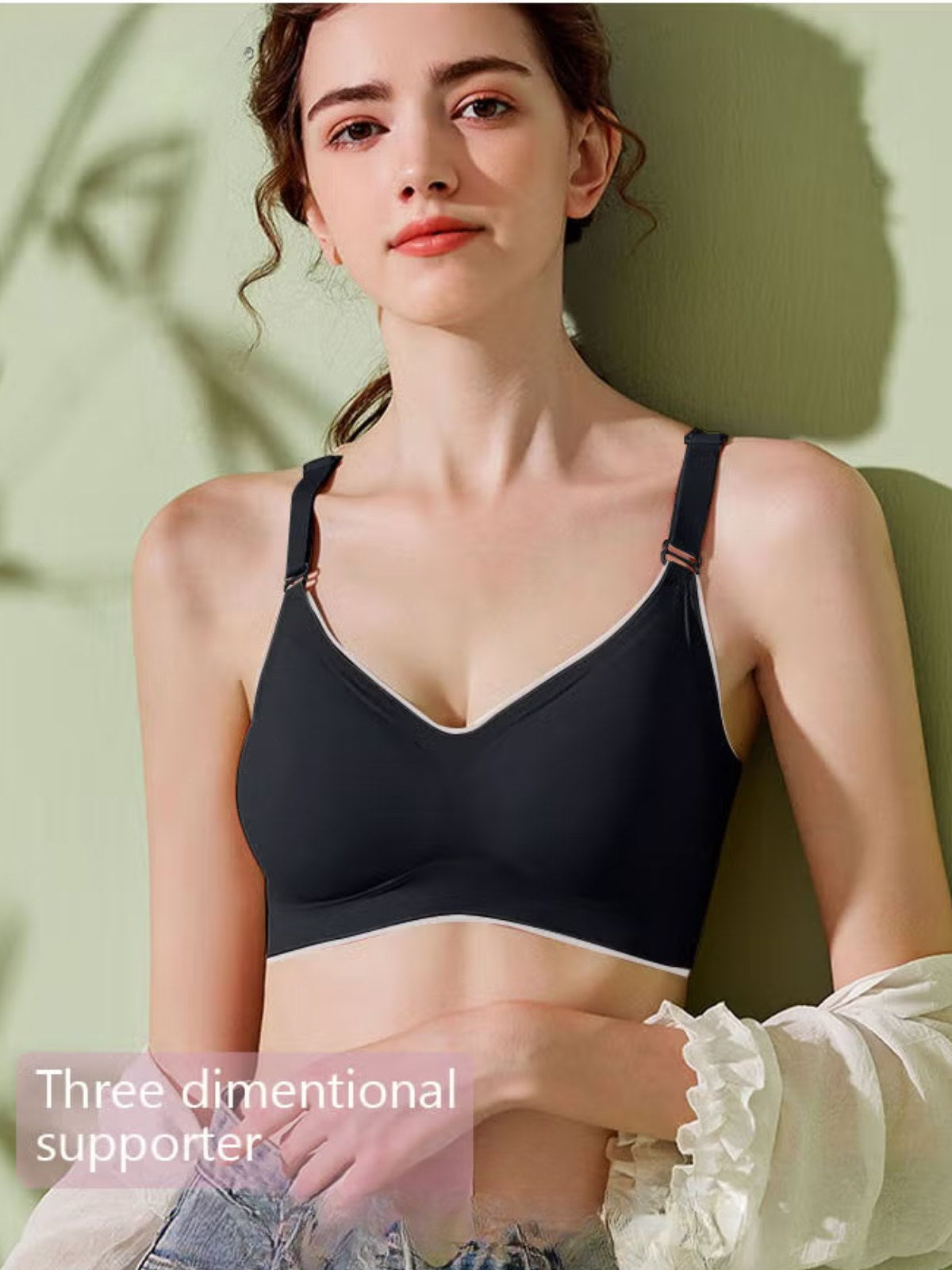 Women's Butterfly Lace Black Bra - Seamless Push-Up Tank Top