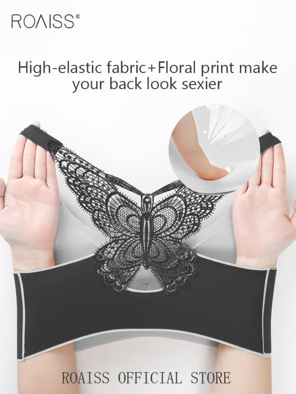 Women's Butterfly Lace Black Bra - Seamless Push-Up Tank Top