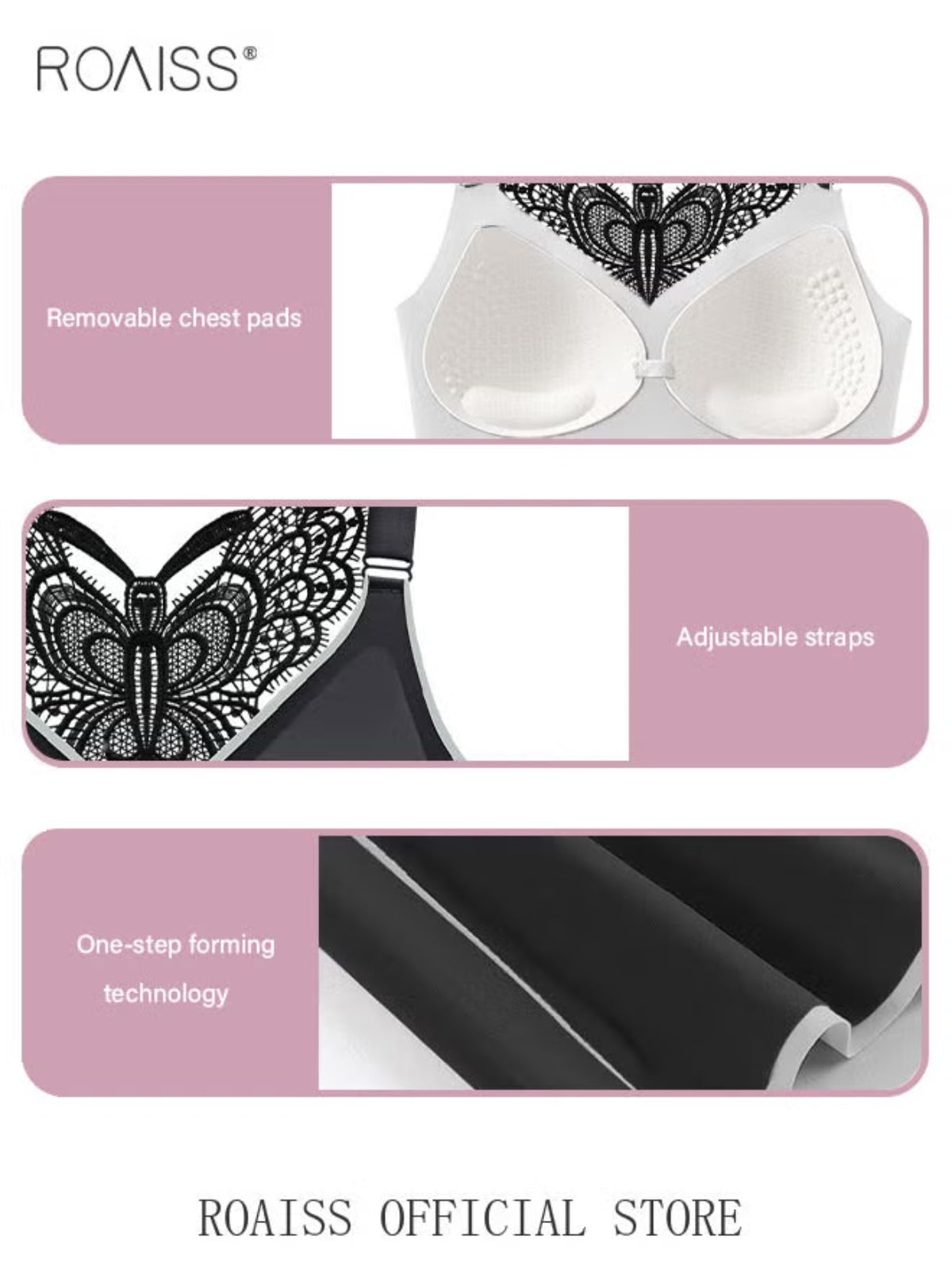Women's Butterfly Lace Black Bra - Seamless Push-Up Tank Top