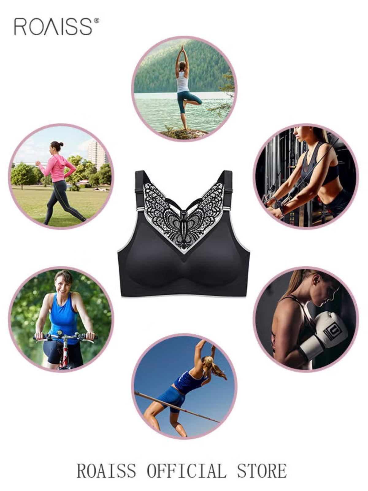 Women's Butterfly Lace Black Bra - Seamless Push-Up Tank Top